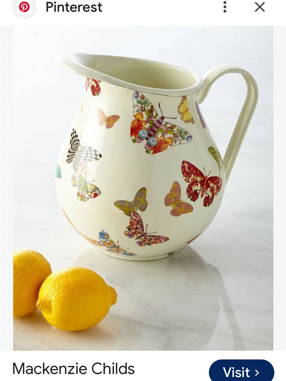 Mackenzie Childs Butterfly Garden enamel pitcher